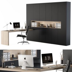 Workplace L Type Desk And Wardrobe Black