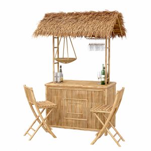 Beach Bamboo Tiki Bar With Bottles And Glasses