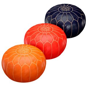 Oriental Moroccan Round Leather Pouffe