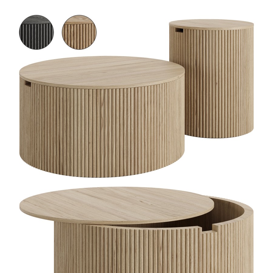 Modern Round Wood Coffee Table Set By Homary - 3D Model for Corona