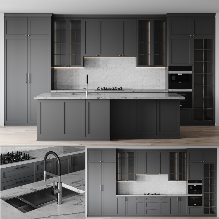 Kitchen Neoclassic-003 - 3D Model for VRay, Corona