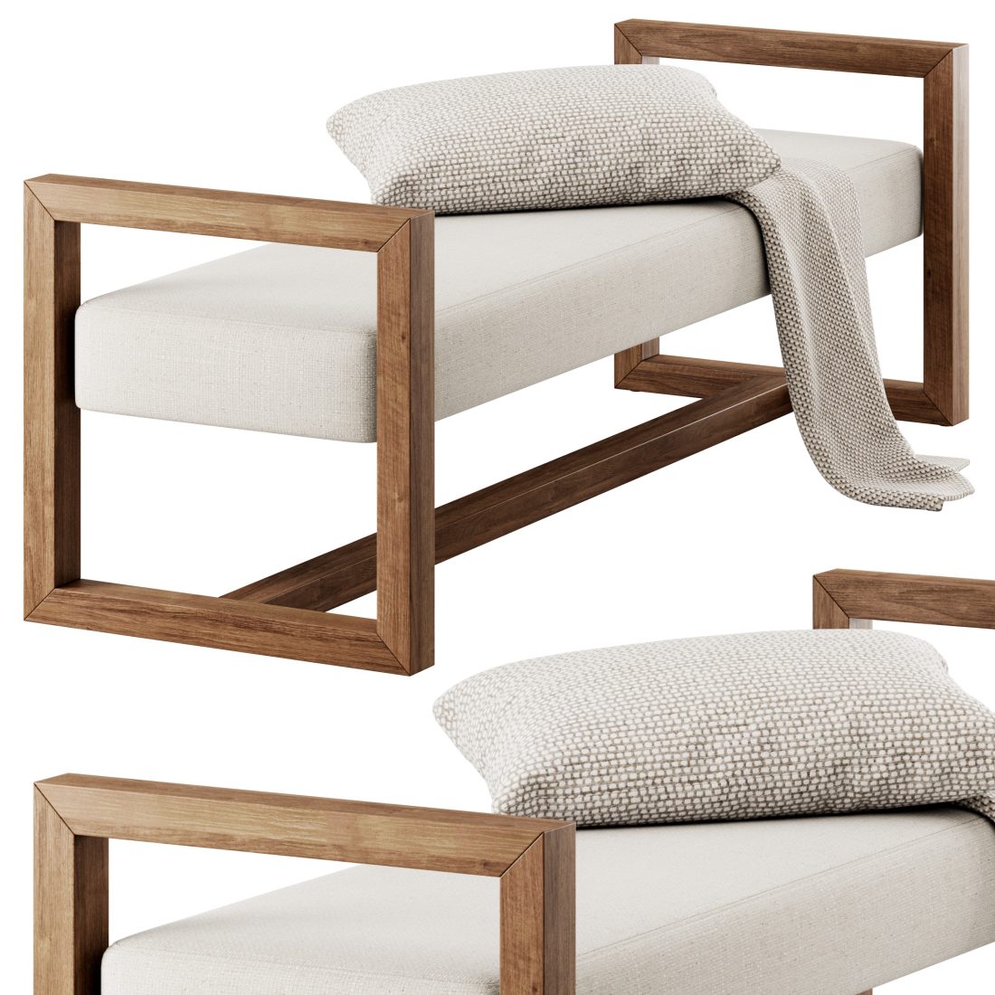 Upholstered Teak Bench By Kathy Kuo Home - 3D Model for VRay