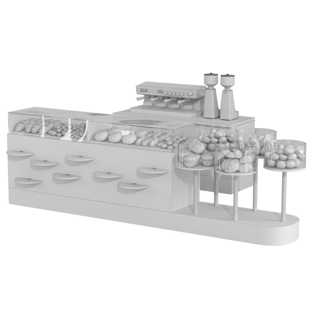 Designer Showcase With Bread And Pastries 3D Model for Corona | CGMood