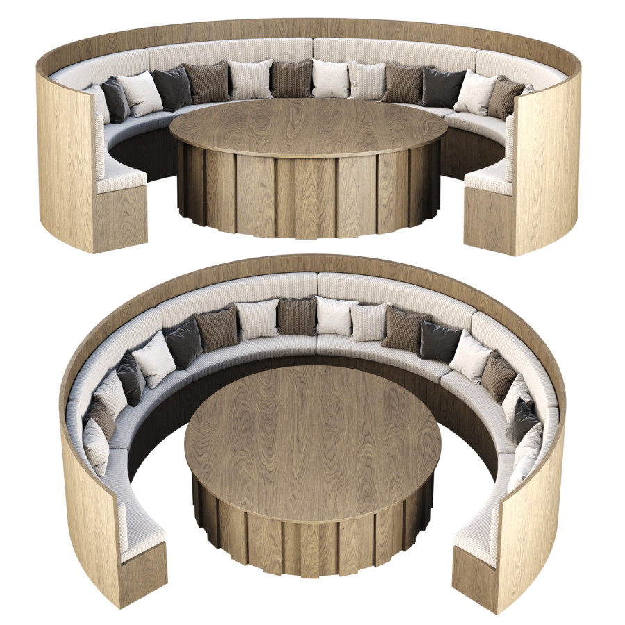 Wooden Round Garden Bench With Coffee Table - 3D Model for Corona