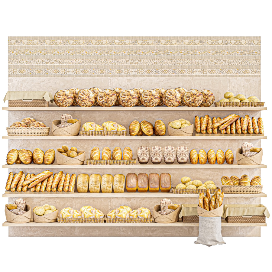 Baked Good Rack A Rack Of Baked Goods In A Supermarket Or Bakery 3D Model for Corona ...