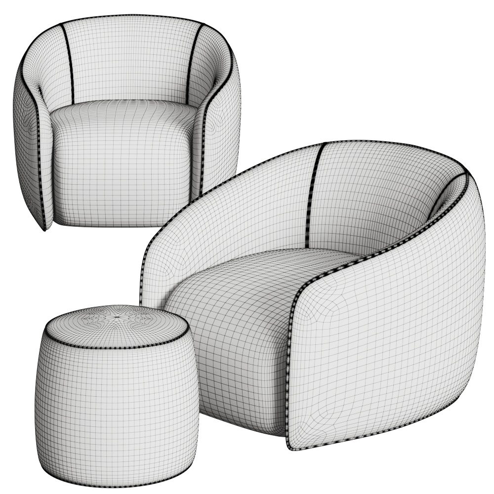 My Home Collection Baloo Armchair And Pouf - 3D Model for VRay, Corona