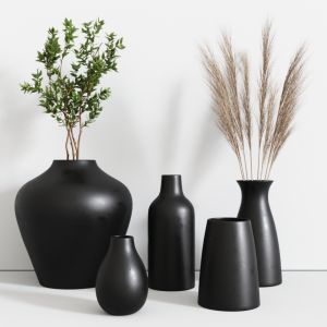 Black Vases Set Pampa Grass