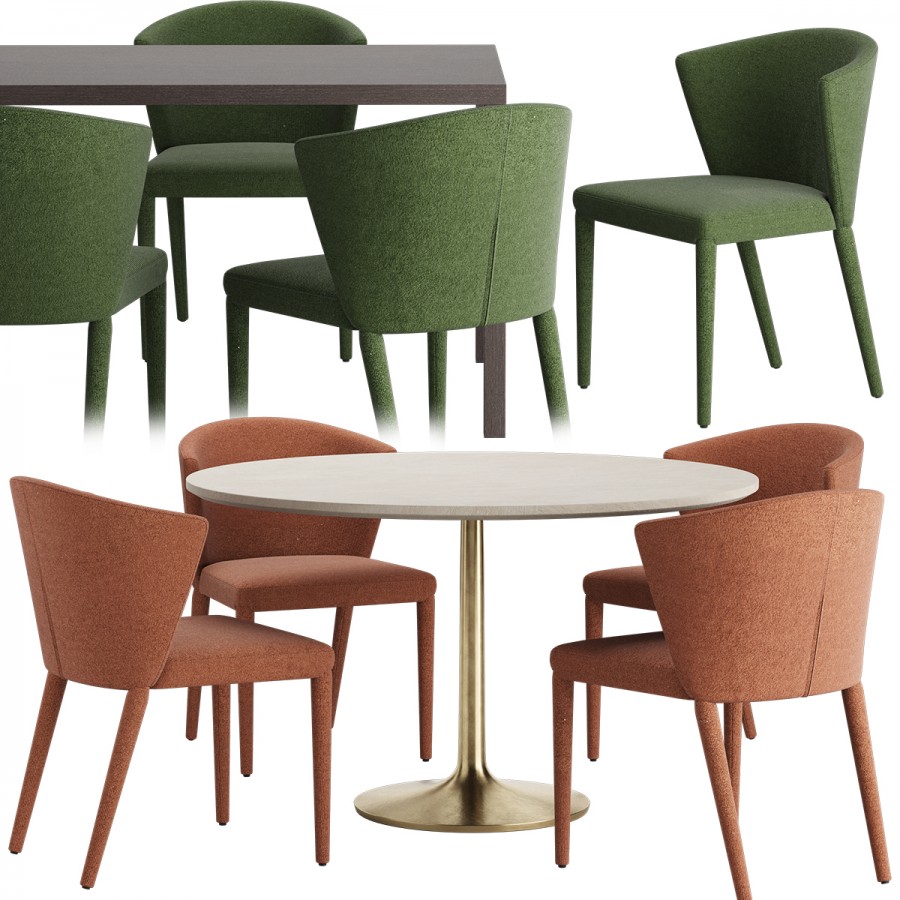 Brown Marble Dining Table Amelie Calligaris Chair 3D Model for