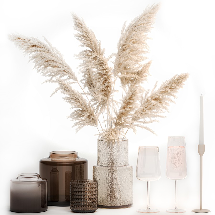 Bouquet Of Pampas Grass In A Glass Vase With Decor 3D Model for VRay ...