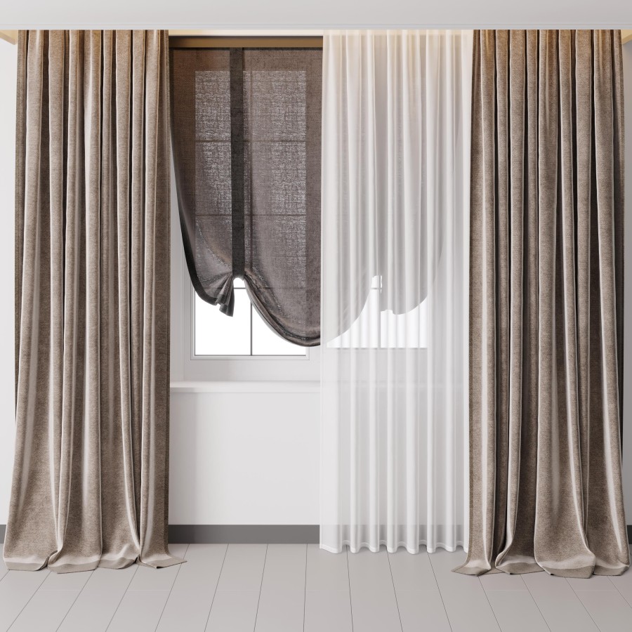 Hadi Curtains 59 With Roman Curtain - 3D Model for VRay, Corona