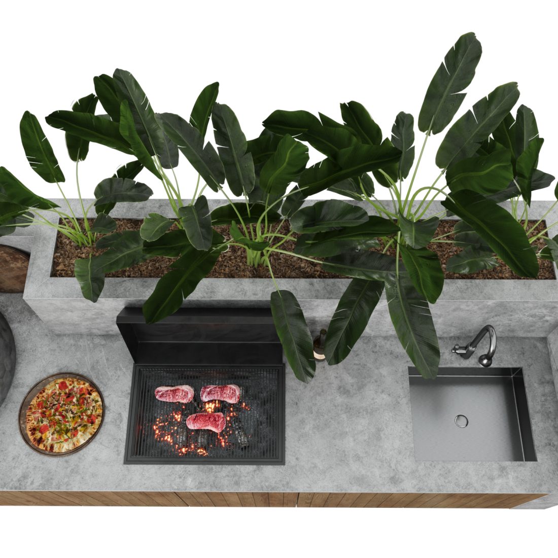 Outdoor Kitchen With Barbecue And Pizza Oven 3D Model for Corona | CGMood