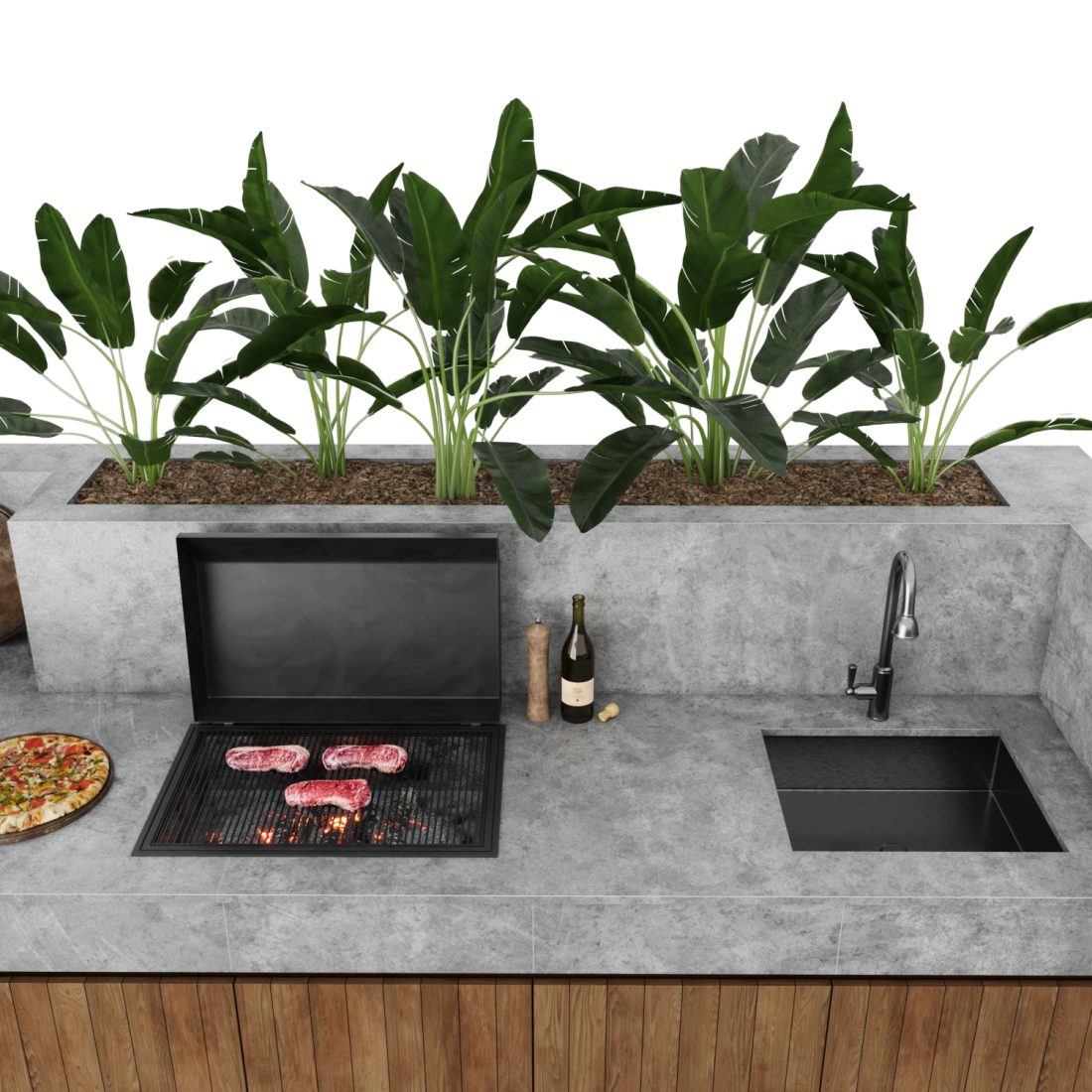Outdoor Kitchen With Barbecue And Pizza Oven 3D Model for Corona | CGMood