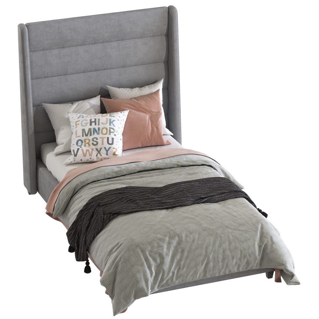 Set 367 Ferret Platform Velvet Twin Bed - Blush - 3D Model for VRay, Corona