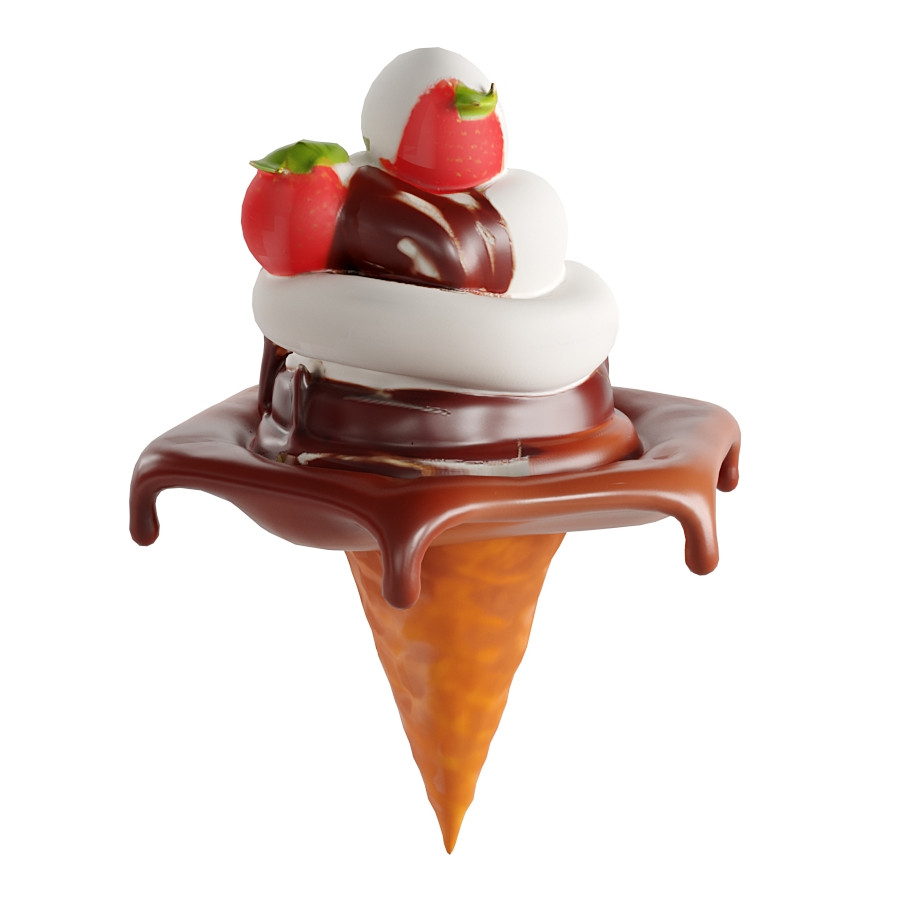 Ice Cream Cone With Strawberries And Chocolate by MASTER 3D PT