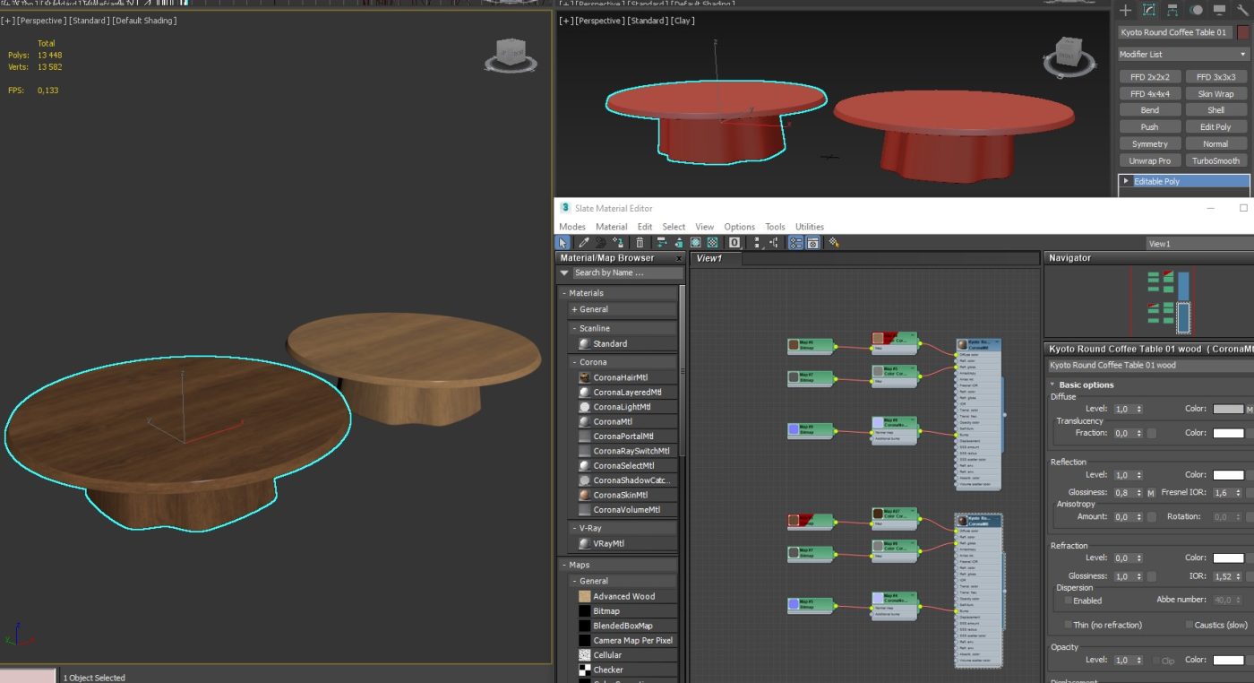 Kyoto Round Coffee Table - 3D Model for VRay, Corona