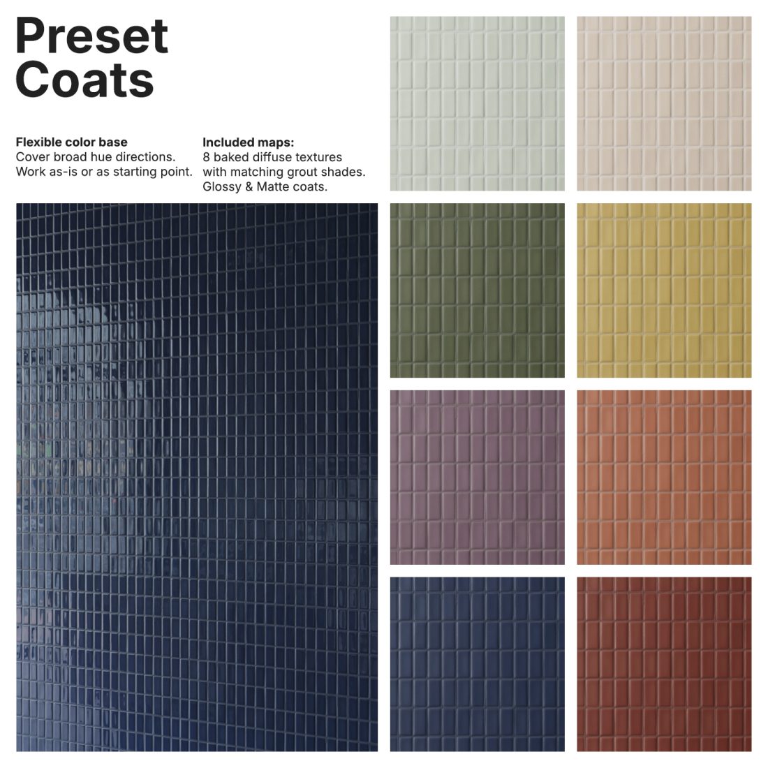 Mini Rectangle Mosaic Tiles 1x2" Texture / PBR Material | CGMood
