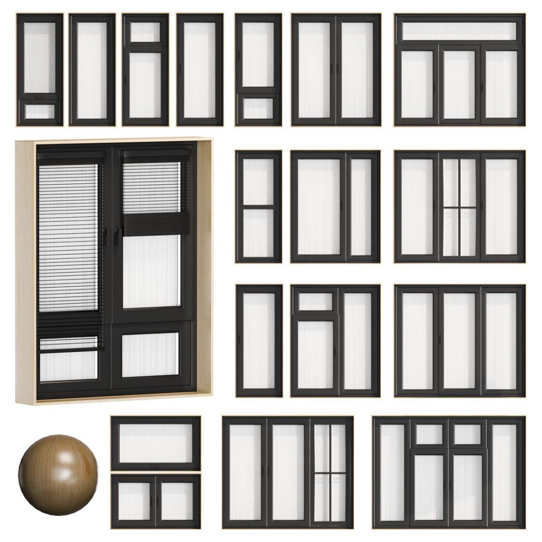Modern Window Set 29 Variants 3D Model for VRay, Corona | CGMood