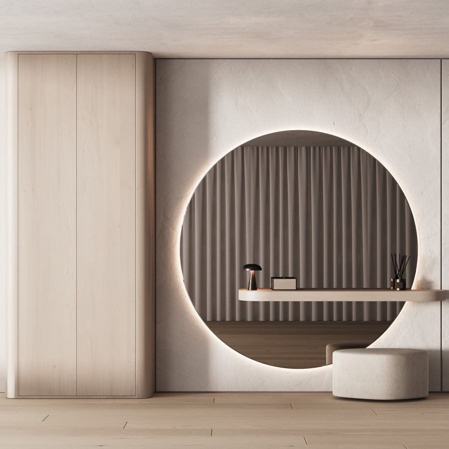 577 Hallway Zone 20 Big Round Mirror With Pouf by knife in your heart