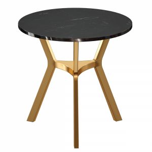 Elke Round Black Marble End Table With Brass Base