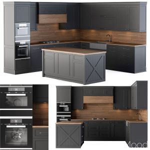 Kitchen Neoclassic Black And Wood
