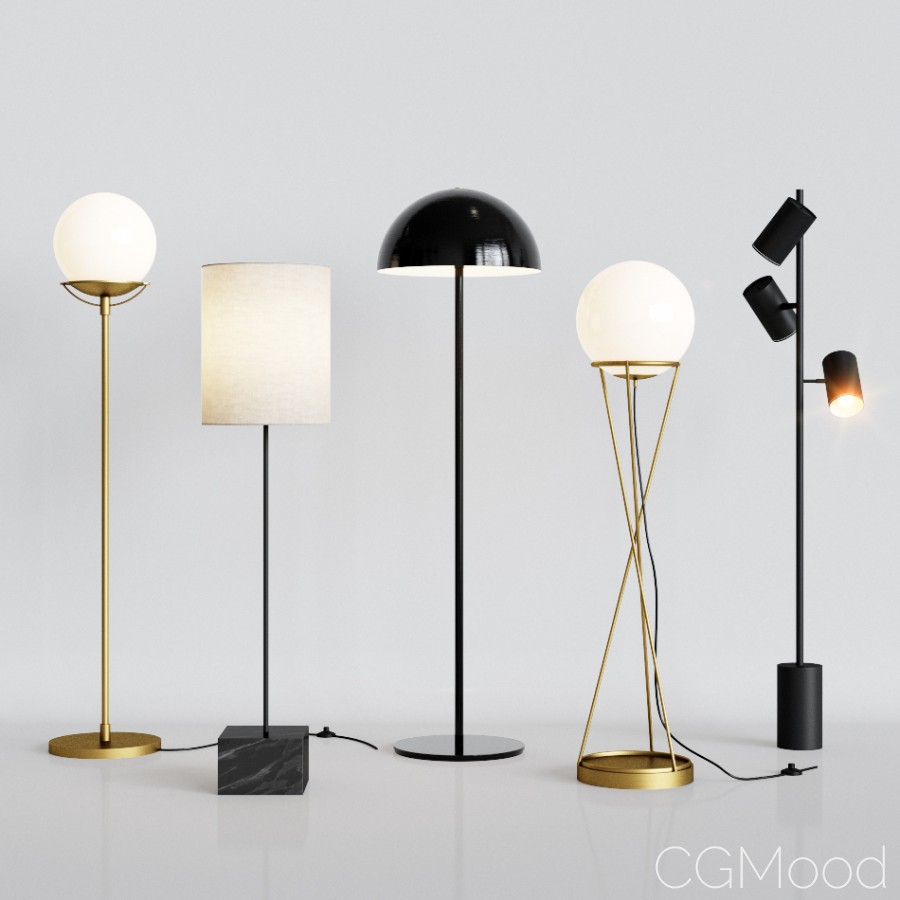 Cb2 5 Floor Lamps Set 2 3d Model, Trio Black Floor Lamp Cb2