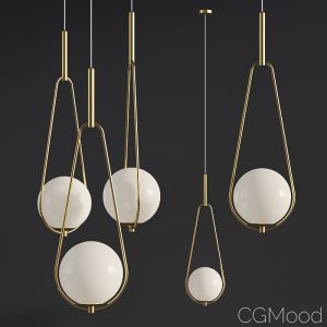Pendant Lamp Loop Brass White Opaque Glass