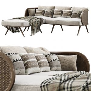 Victoria Wooden Rattan Sofa Va3 With Chaise Lounge