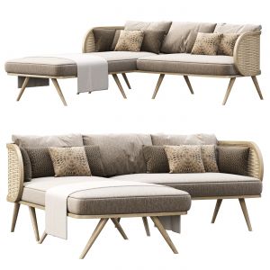 Victoria Wooden Rattan Sofa Fd With Chaise Lounge