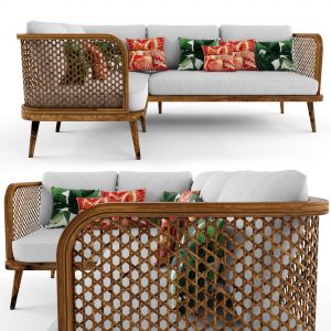 3-seat Modular Sofa Corner Outdoor Rattan Wood