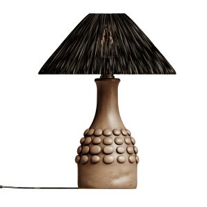 Tan Bobbled Terracotta Table Lamp Black Raffia