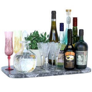 Tray With Alcohol And Crystal Glasses