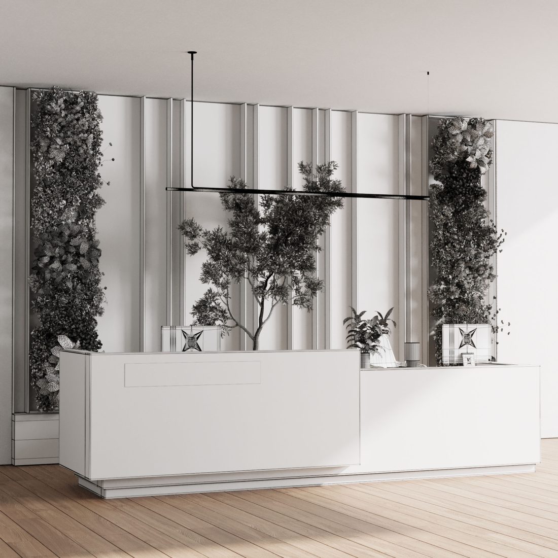 Reception Desk And Wall Decor - Office Furniture 2 - 3D Model for Corona
