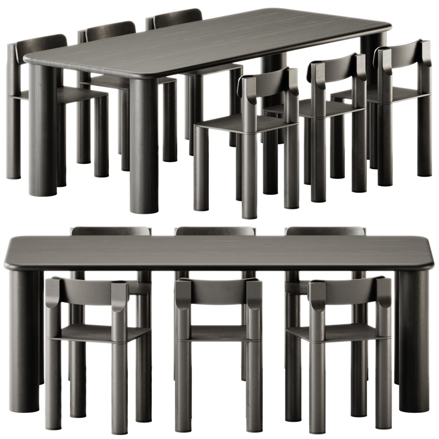 Commune Table Dimension Commune Medium Table And Silo Chair By Found - 3D Model for Corona
