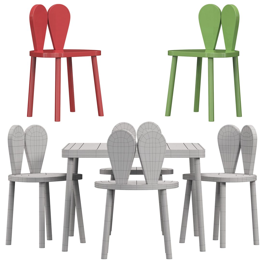 Rabbit Chair Wooden Kids Table And Chair Set By Et - 3D Model for Corona