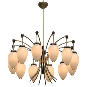 Chandelier French 1960s Brass And White Glass
