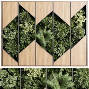 Plants Set Partition In Wooden Frame - Vertical Gr