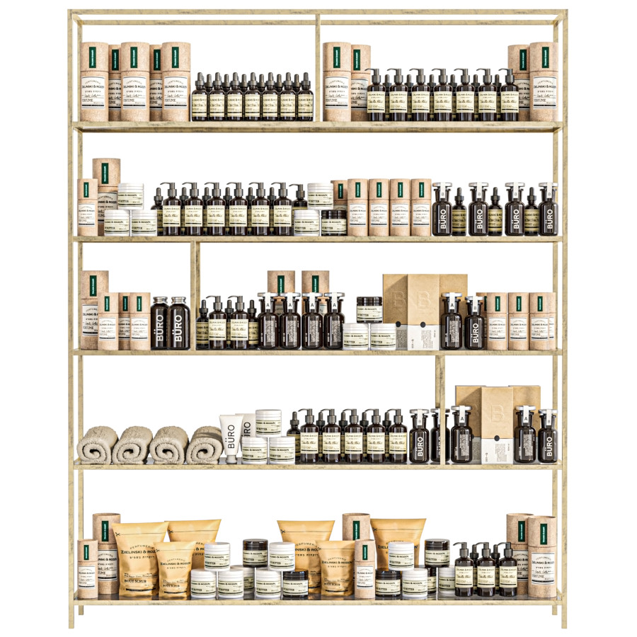 Beauty Product Rack Rack In A Beauty Salon With Luxury Cosmetics 3D Model for Corona | CGMood