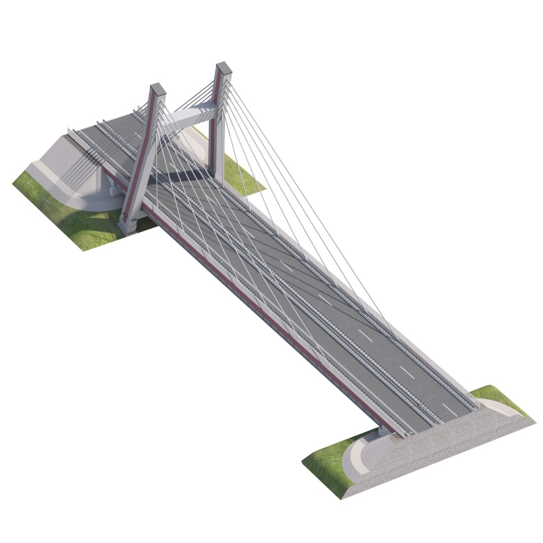 Bridge Span With A Suspension Structure - 3D Model for VRay, Corona