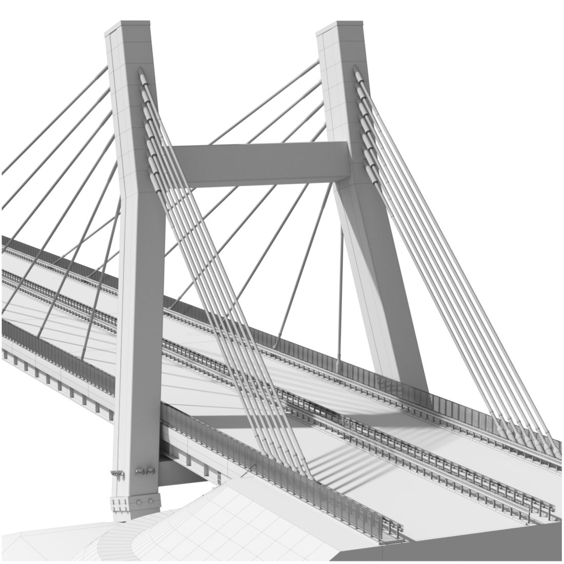 Bridge Span With A Suspension Structure - 3D Model for VRay, Corona
