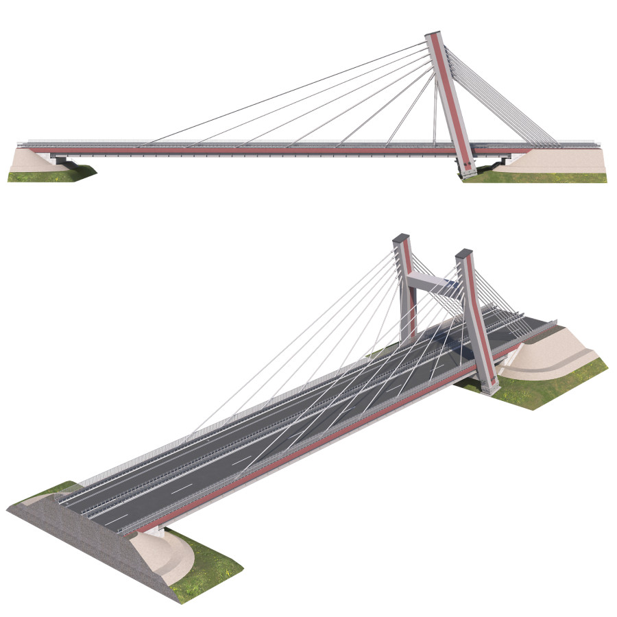 Bridge Span With A Suspension Structure - 3D Model for VRay, Corona