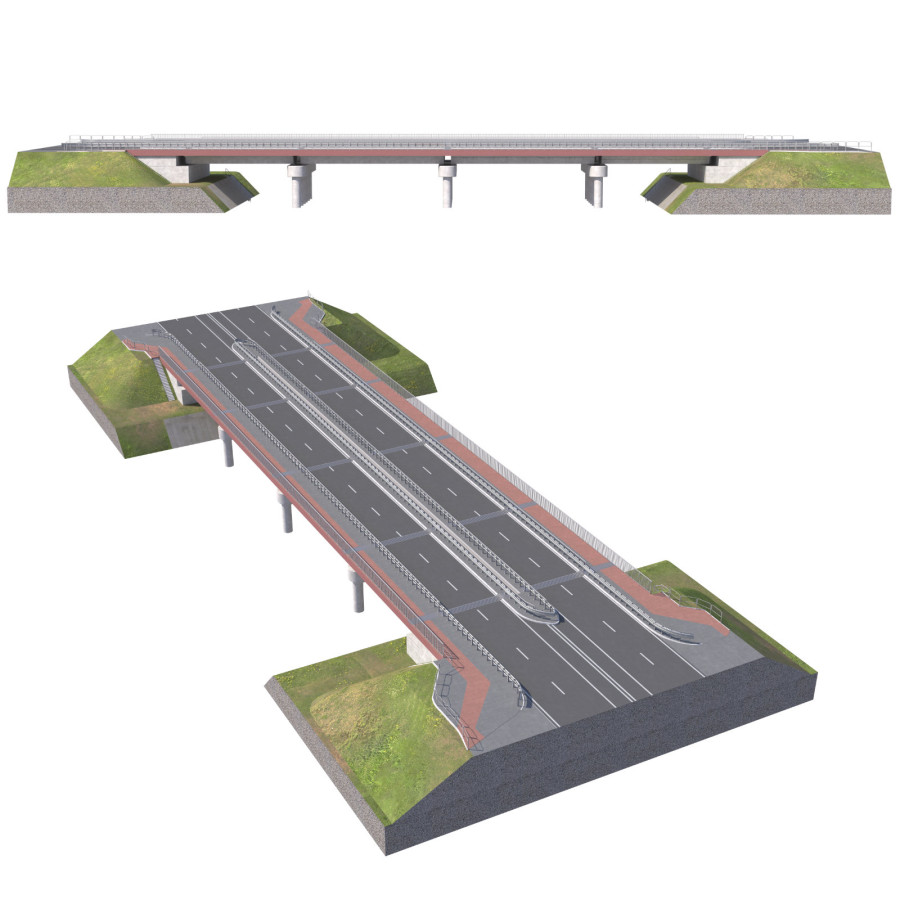High Detailed 4 Lane Bridge Over The Main Road 3D Model for VRay ...