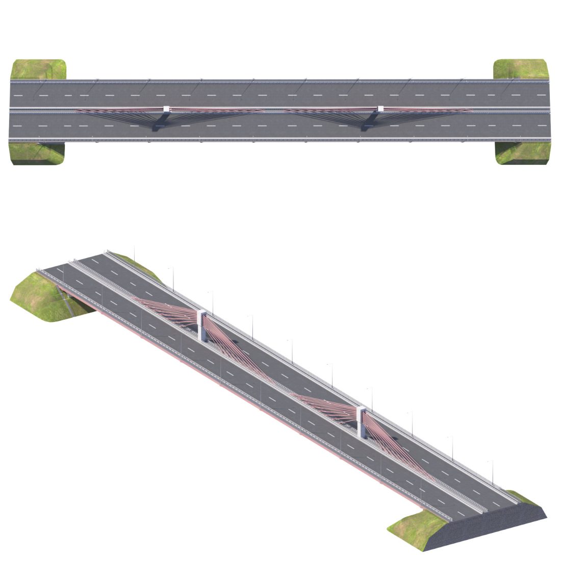 Bridge Span With A Suspension Structure And One Su - 3D Model for VRay