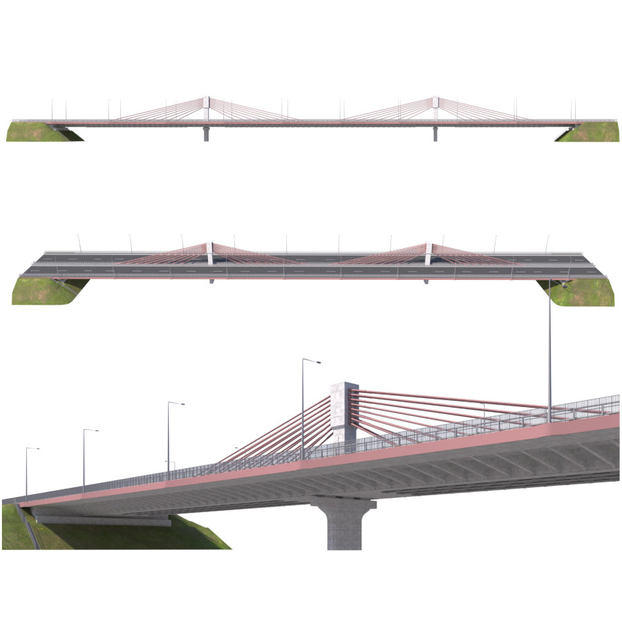 Bridge Span With A Suspension Structure And One Su - 3D Model for VRay