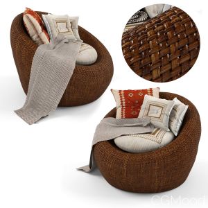 Rattan Armchair With Cushion And Carpet Pillows