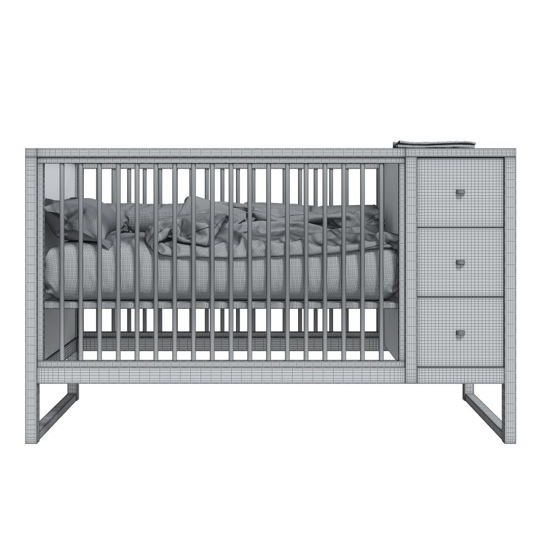 West Storage Crib Baby Bed - 3D Model for VRay