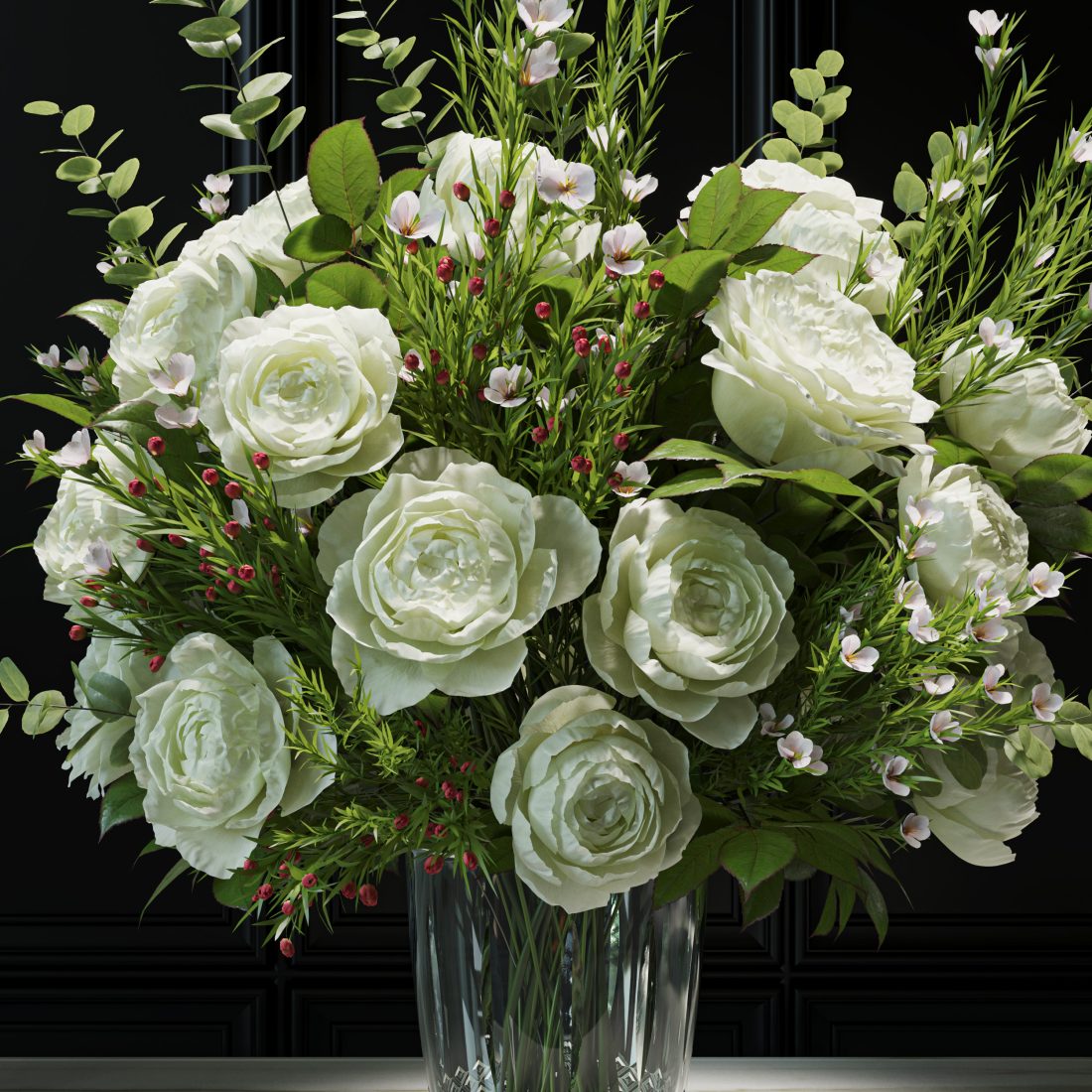 Flower Set 042 White Rose Wax Flower - 3D Model for VRay, Corona