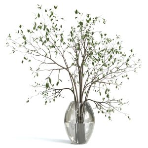 Branches Plant With Galss Vase White Bouquet 24