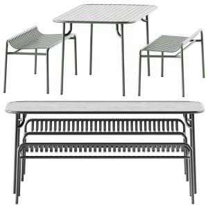 Rectangular Table And Bench Without Backrest
