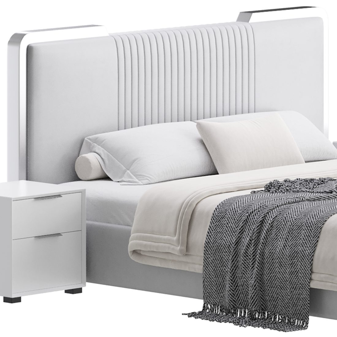 Glamorous White Wood Upholstered Bed I - 3D Model for Corona