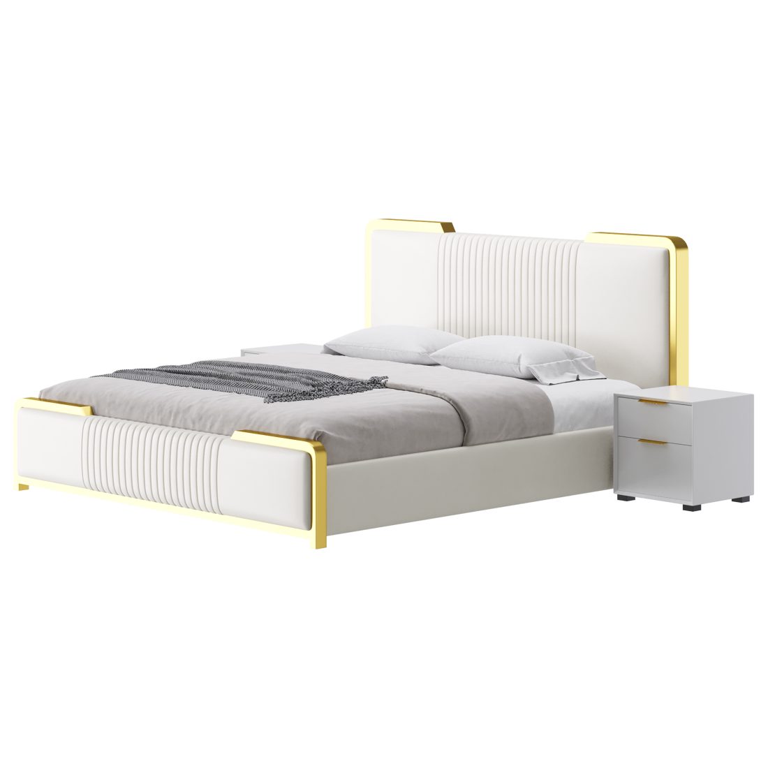 Glamorous White Wood Upholstered Bed I - 3D Model for Corona